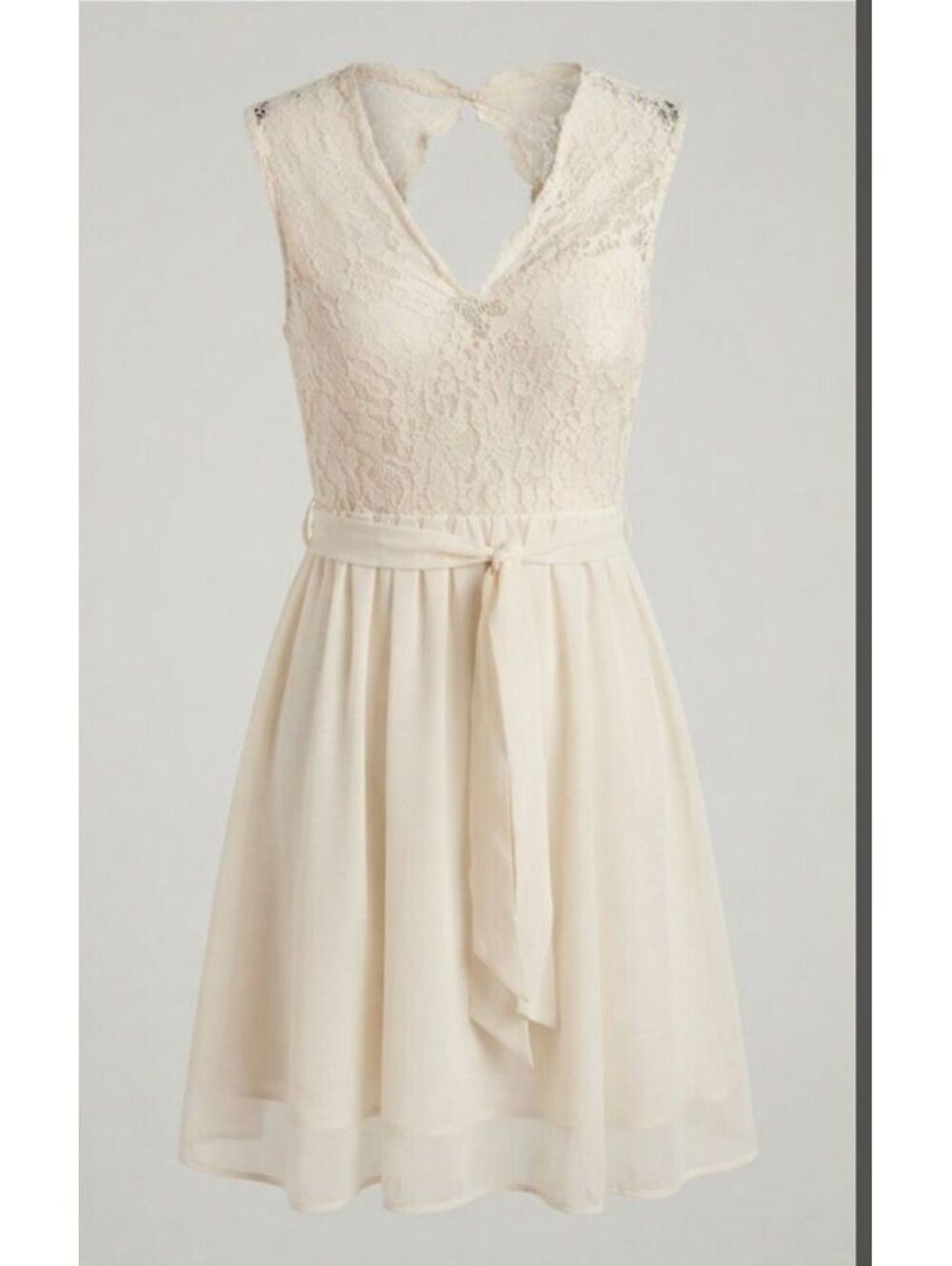 Tevolio Dress Women's 6 Cream Lace Halter Top Layered Sheer Mid Bustier Formal